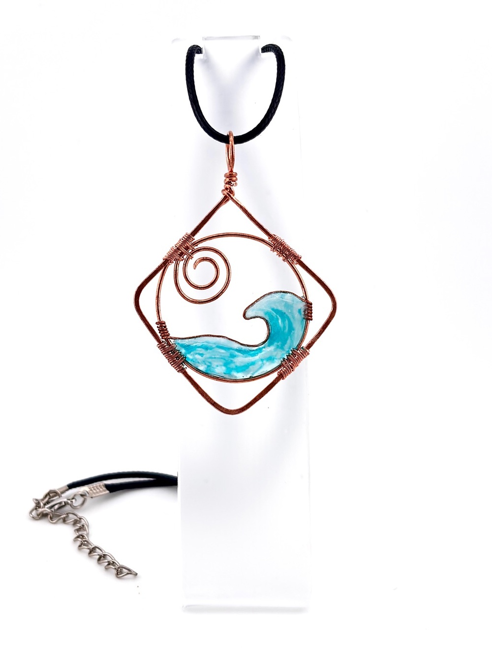 HANDMADE Mixed Media Resin Art Copper Wire Wrapped Unisex Pendant Necklace